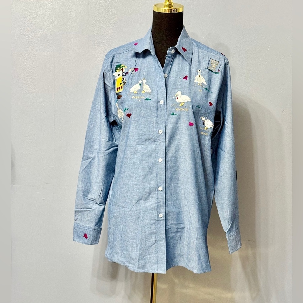 Quacker Factory 100% Cotton Button Down Shirt with Embroidered Ducks